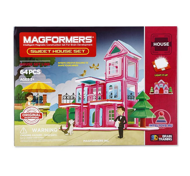 Магнітний конструктор розоый будинок Sweet House Set, Magformers 64 деталі, фото 1