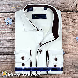 Біла сорочка довгий рукав з окантовкою (Вишня) Розміри: з 28 по 36 воріт (8331)