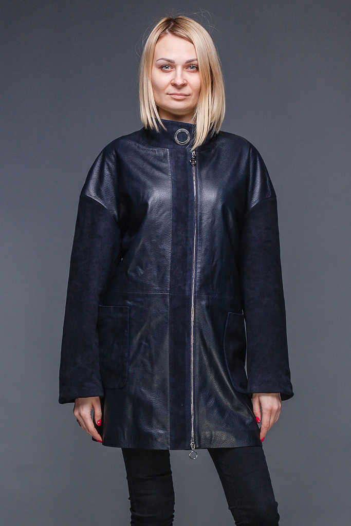 Жіноча шкіряна куртка jumbo із замшею, фото 1