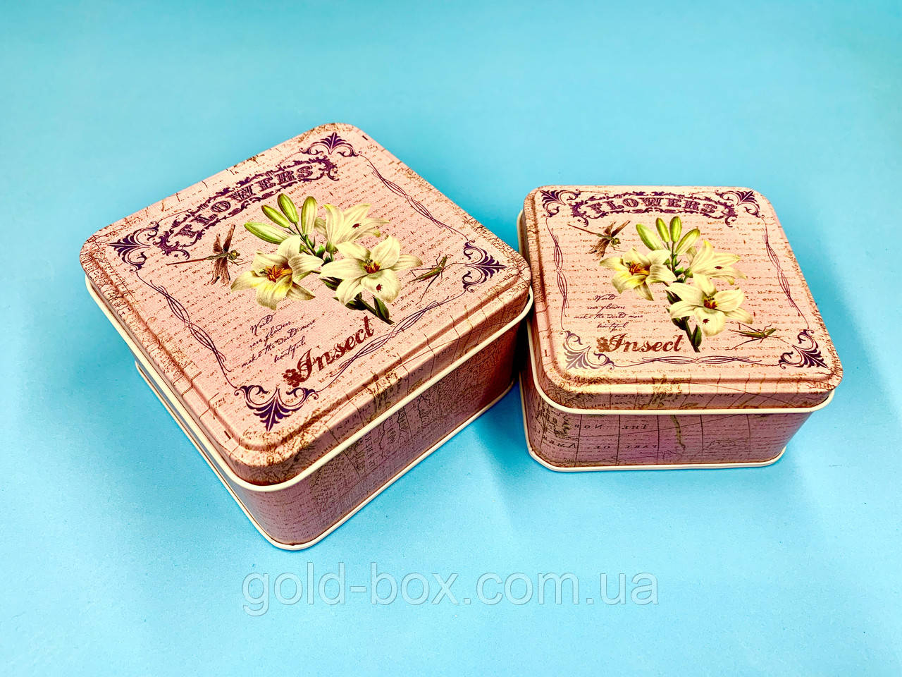 Набор жестяных коробочек 2 в 1 «Pink flowers» - фото 2 - id-p929147681