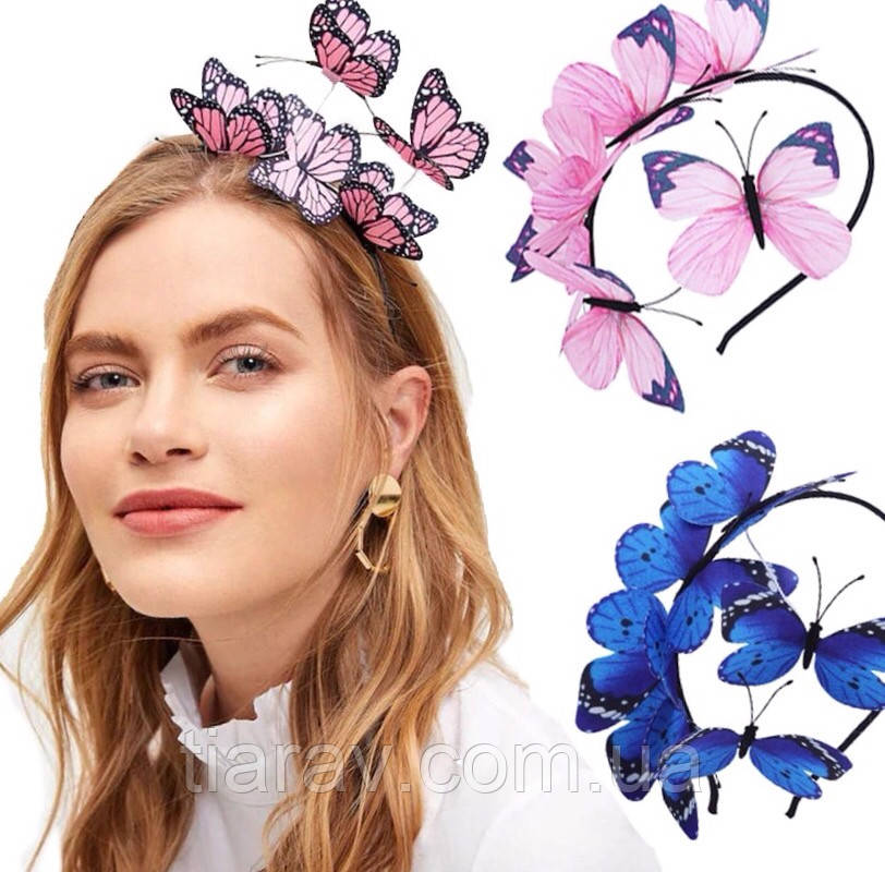 Обруч для волосся з рожевими метеликами, обідок на голову