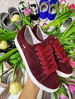 Бордовые кроссовки женские замшевые на белой подошве натуральная обувь от производителя
