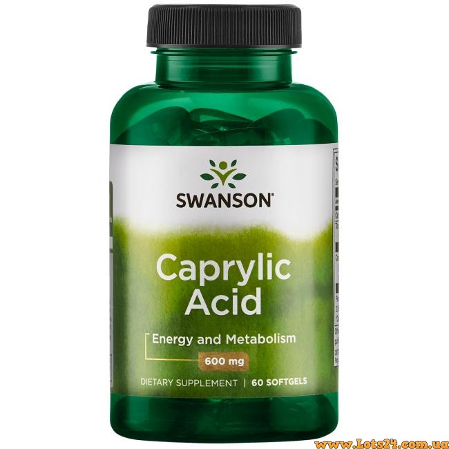 Каприлова кислота США 600 мг 60 капсул Swanson Caprylic Acid для шлунку кишківника шкіри обличчя волосся, фото 1