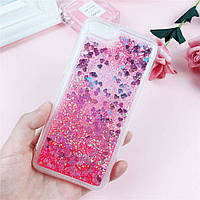 Чехол Glitter для Iphone 7 / 8 Бампер Жидкий блеск Сердце Розовый