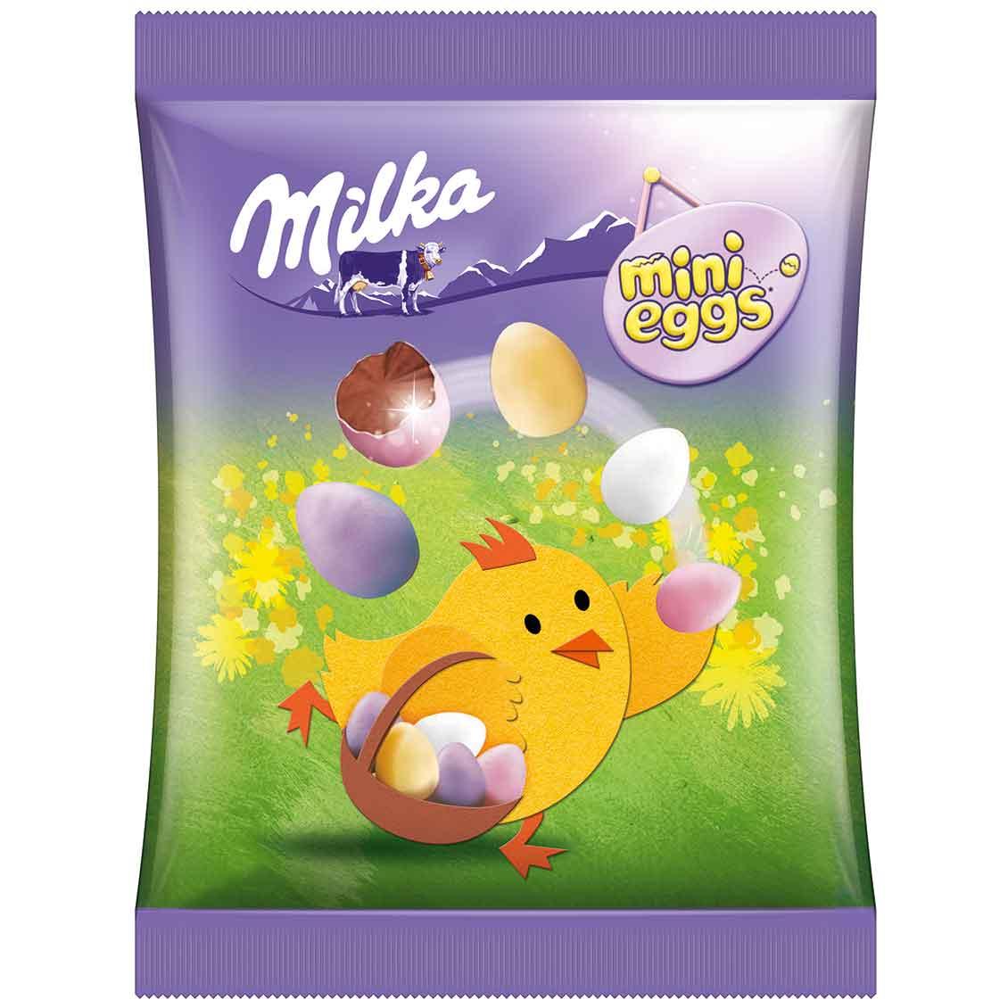 Шоколадні яєчка Milka mini Eggs в кольорової глазурі, 100 р.