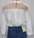 Стильна біла жіноча блуза, шифон з мереживом, Туреччина, фото 3