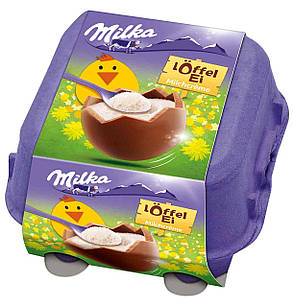 Шоколадні яєчні яєчки в лотку Milka «Löffel Ei» з молочним кремом, 144 г.