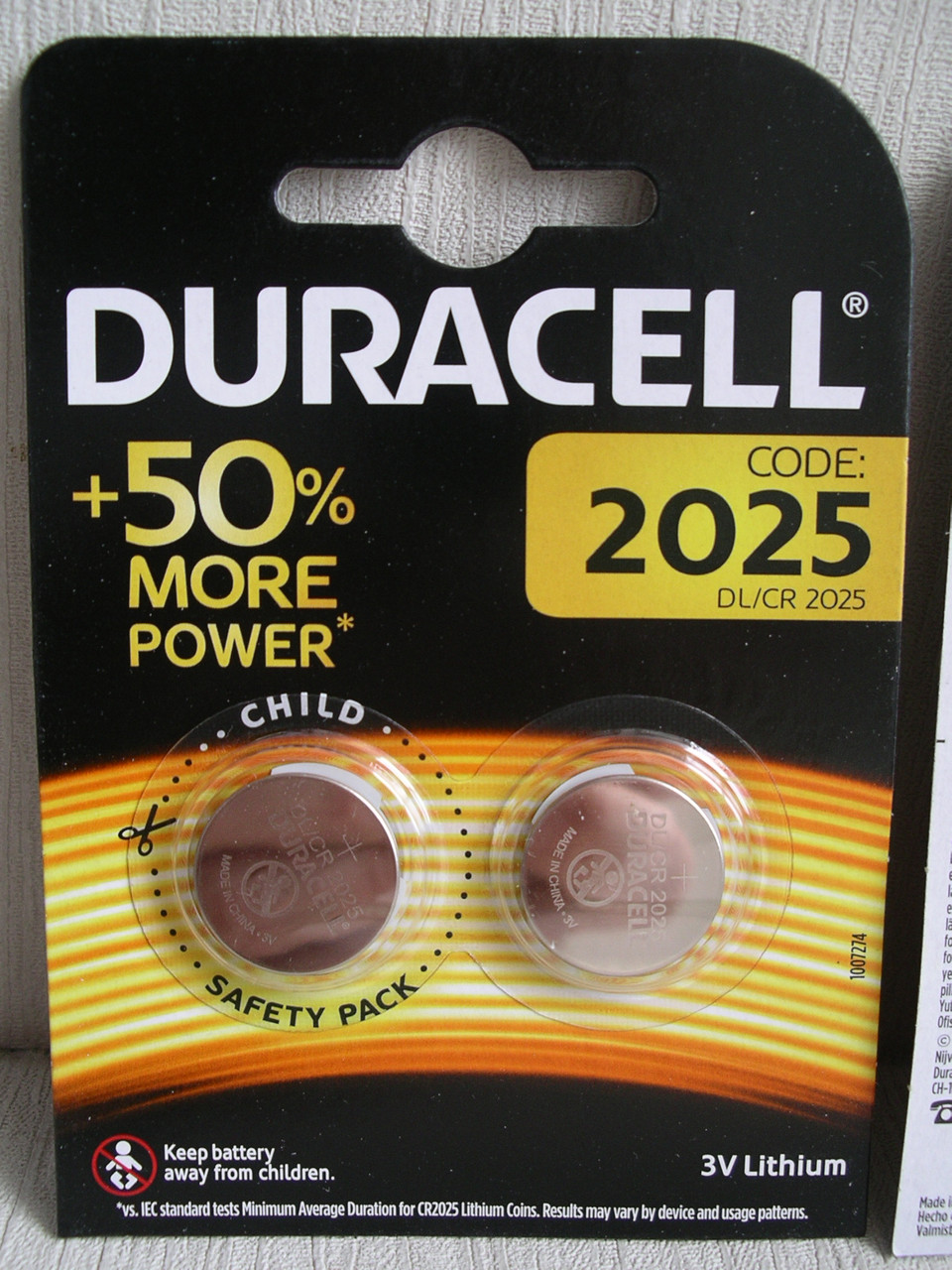 Батарейка DURACELL DL2025, ціна за 2 штуки
