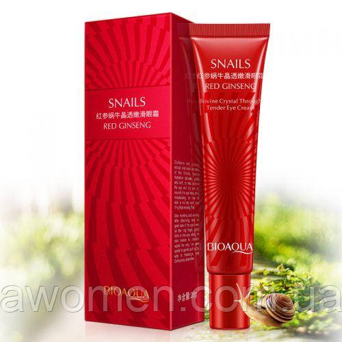 Крем сироватка для очей Bioaqua Snails Red Ginseng з екстрактом равлика та женьшеню зволожувальна 20 g