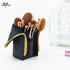 Набір пензлів-щіточок для макіяжу професійний ANMOR Professional makeup brush set Oval чорний (10 шт.)