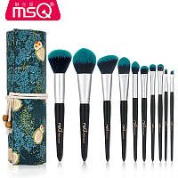 Набор кистей для макияжа профессиональный MSQ Professional makeup brush set OWL зеленый (10шт)