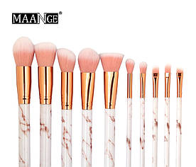 Набір кистей для макіяжу MAANGE makeup brush set Marble рожевий (10шт)