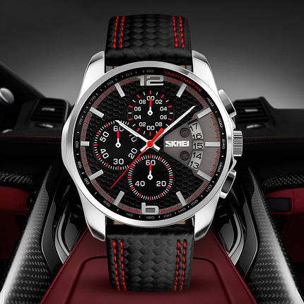 Класичні чоловічі годинники Skmei (Скмей) 9106 SPIDERI Red, фото 2