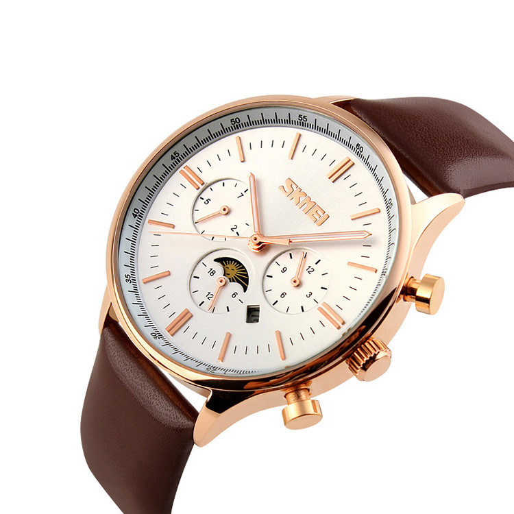 Класичні чоловічі годинники SKMEI(СКМЕЙ) Braun Gold 9117