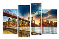 Модульная картина на холсте на стену для интерьера/спальни/офиса DK Закат над Бруклинским мостом 112х75 см