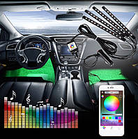 Светодиодная BLUETOOTH RGB 4х12 APP подсветка салона (управление блютус через приложение для iPhone / Android)