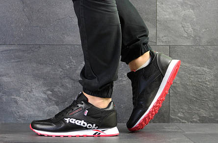 Чоловічі кросівки Reebok,чорно-білі з червоним, фото 2