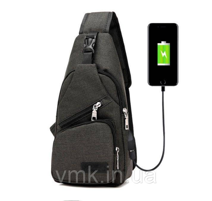 Тканинний чоловічий рюкзак з USB-кабелем. Різні кольори