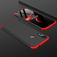 Чехол GKK для Xiaomi Redmi Note 7 защита 360 градусов + Стекло (9 Цветов) Черно-красный
