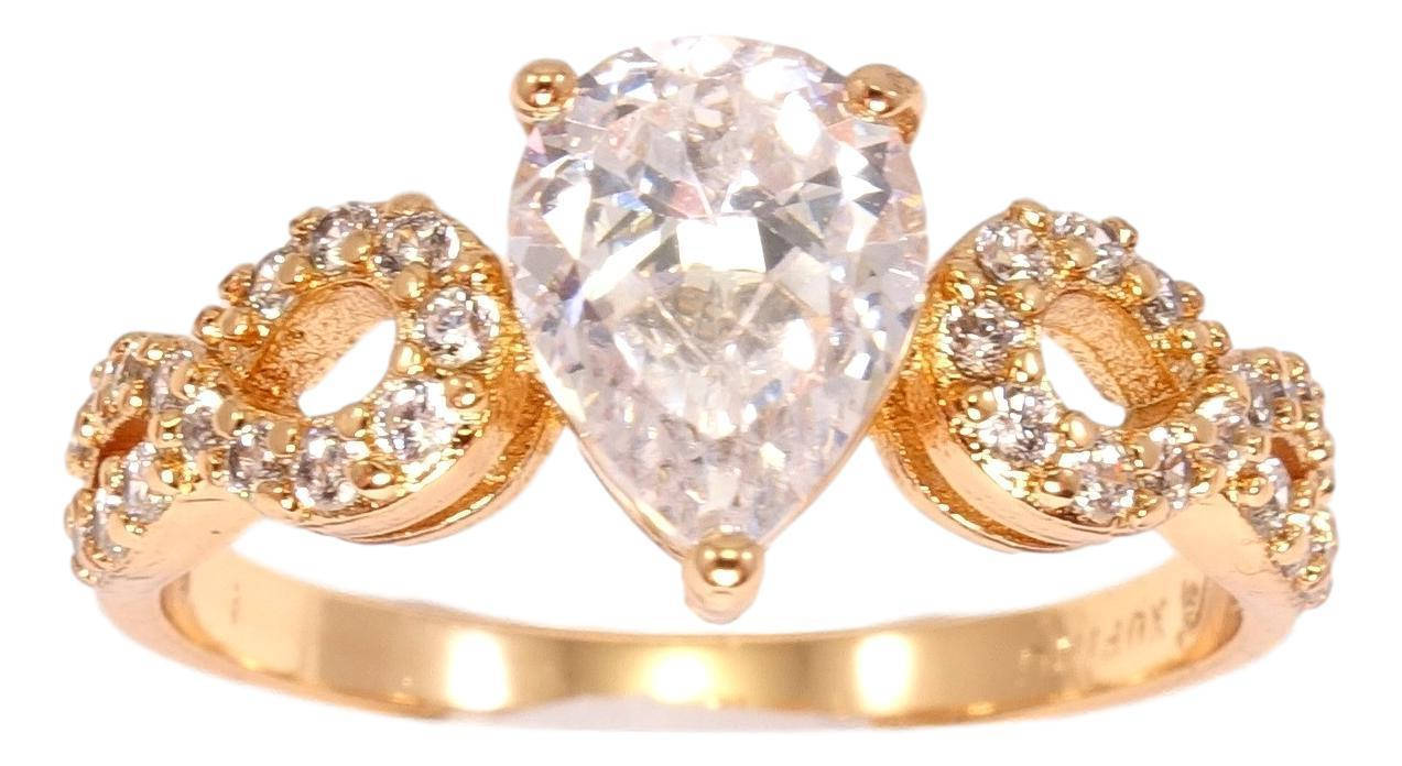 

Кольцо Xuping Позолота 18K "Перекрученные циркониевые петельки вставка грушевидный кристалл" р.18