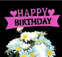 Топер Happy Birthday для торта 15 на 4 см малиновий
