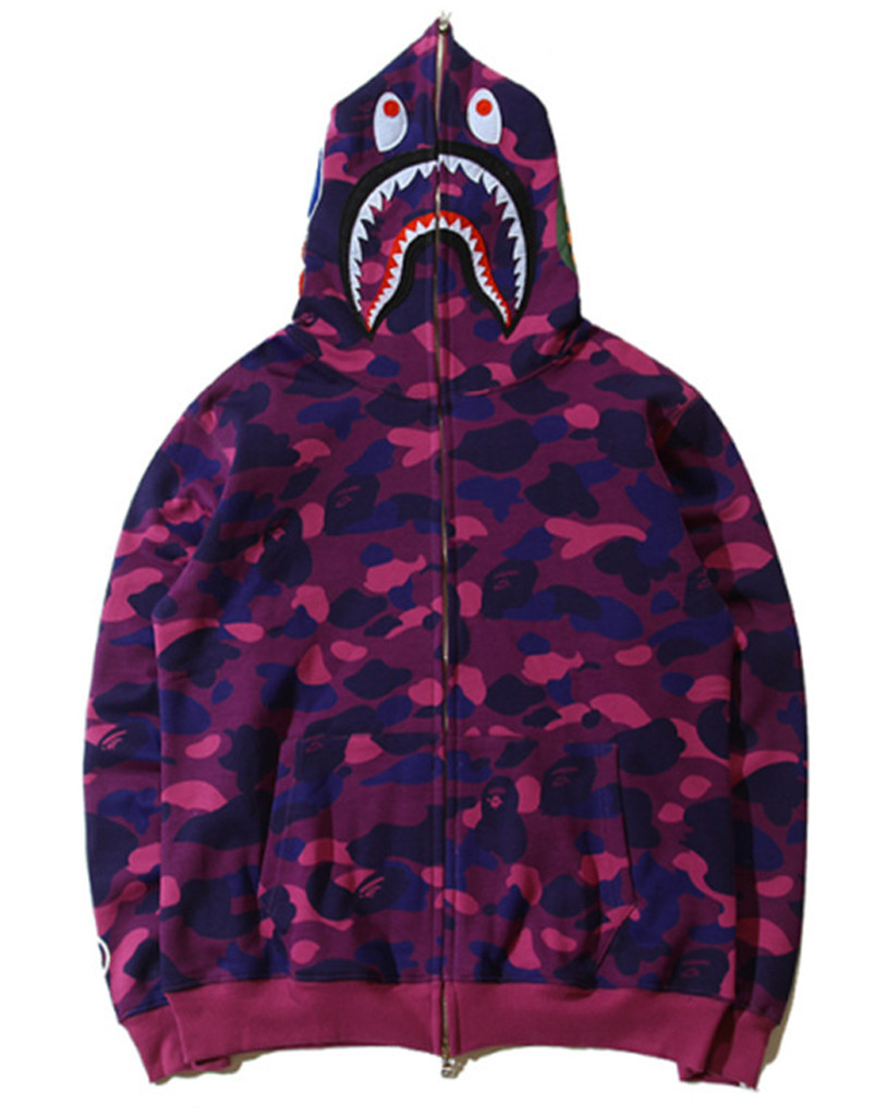 Худі Bape A Bathing Ape Shark Purple Camo Full Zip Unisex Hoodie, фото 1