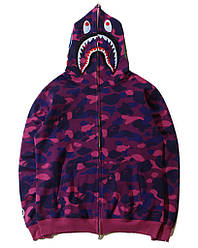 Фіолетовий худі Bape Shark Camo толстовка на блискавці Full Zip кофта з капюшоном бейп чоловіча жіноча