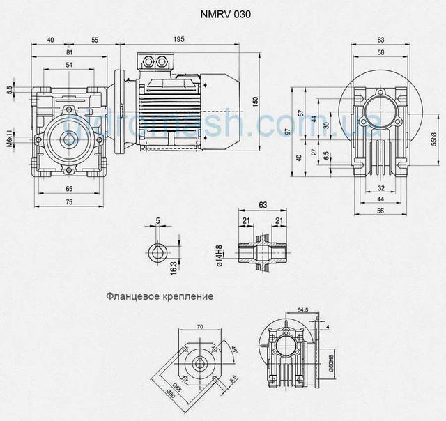 Габаритні розміри черв'ячного редуктора  NRV 030