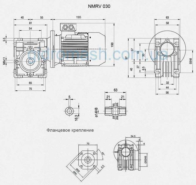 Размеры мотор-редуктора NMRV030
