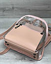 Прозорий жіночий силіконовий рюкзак 44420 пудровий рожевий маленький на блискавці, фото 4