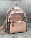 Прозорий жіночий силіконовий рюкзак 44420 пудровий рожевий маленький на блискавці, фото 2