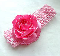 Пов'язка рожева на голову для малюків і підлітків з квітами з тканини ручної роботи "Троянда Марло"