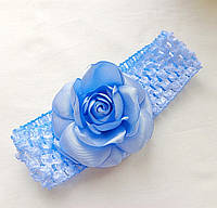 Пов'язка блакитна на голову для малюків і підлітків з квітами з тканини ручної роботи "Блакитна Троянда"