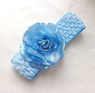 Пов'язка блакитна ажурна на голову для малюків і підлітків з квітами з тканини ручної роботи "Блакитна Гвоздика"