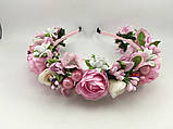 Віночок на голову з квітів рожевий, фото 2