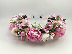 Віночок на голову з квітів рожевий