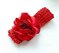 Пов'язка червона ажурна на голову для малюків і підлітків з квітами з тканини ручної роботи "Червона Роза"