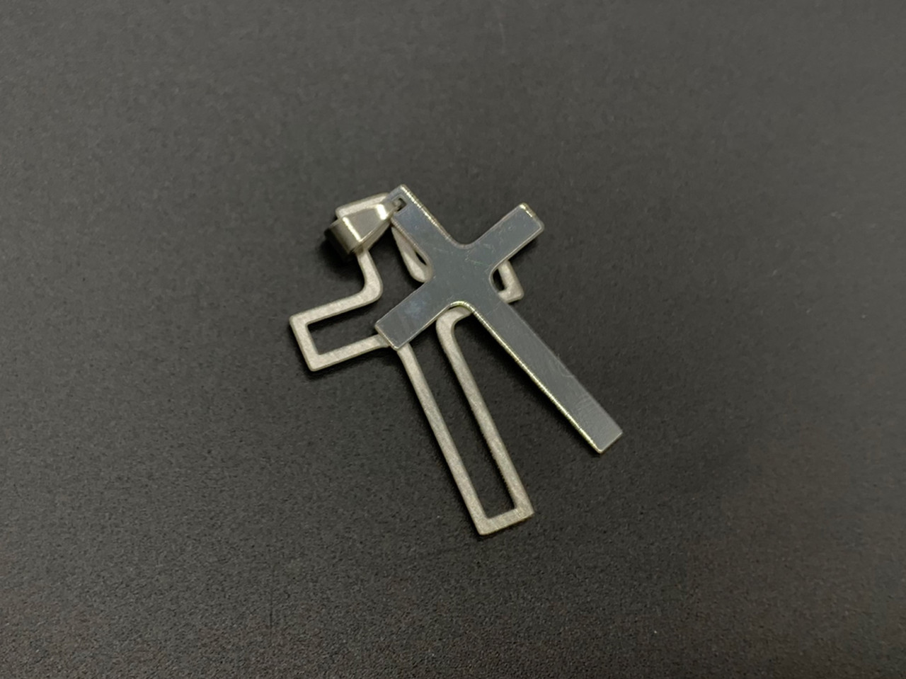 Сталеві підвіски хрест подвійний з нержавійки 43х29мм елементи для творчості та рукоділля, фото 1