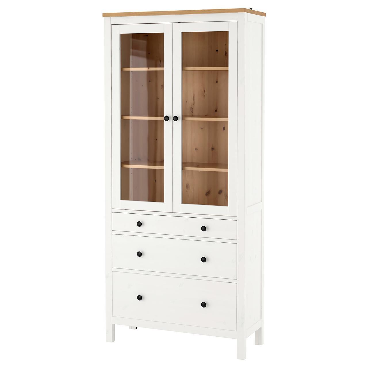 Сервант IKEA HEMNES 90x197 см с 3 ящиками светло-коричневый белый 504.135.07 - фото 1 - id-p930353754