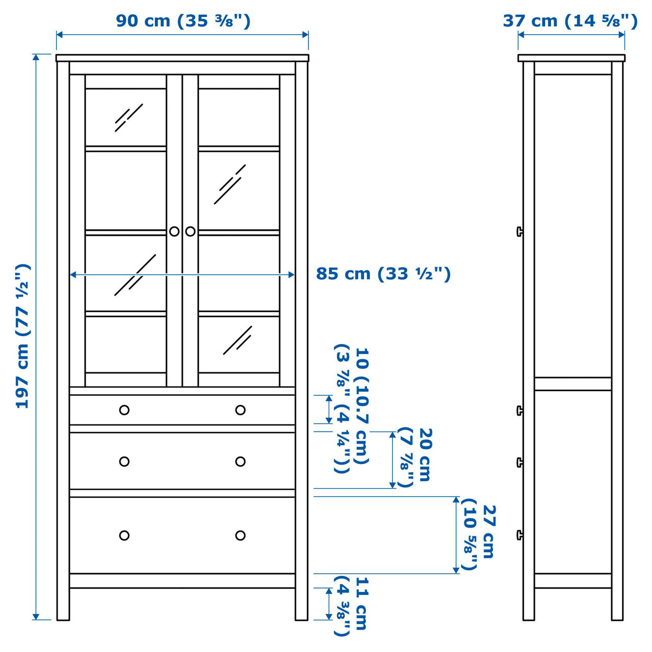 Сервант IKEA HEMNES 90x197 см с 3 ящиками светло-коричневый белый 504.135.07 - фото 4 - id-p930353754