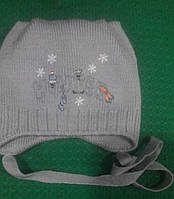 Шапка детская для девочки на завязках "Ушки" серая, 40-42 размер.