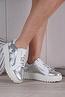 Кросівки жіночі весняні, гарні яскраві сріблясті кросівки з натуральної шкіри Туреччина 36 40