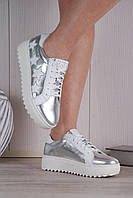 Кросівки жіночі весняні, гарні яскраві сріблясті кросівки з натуральної шкіри Туреччина 36 40