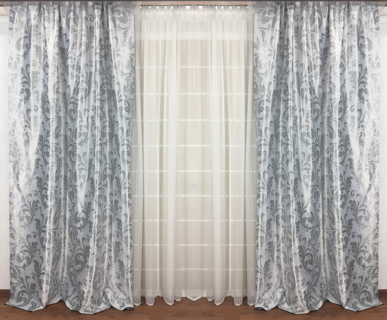 Готові Штори Блекаут Катрін Срібло (двосторонній)