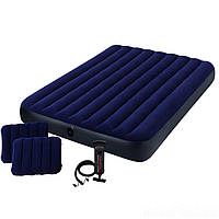 Надувний велюровий матрац - двоспальний - з насосом і двома подушками в комплекті Intex 68765 (152*203*22 см)