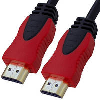 Шнур HDMI (штекер - штекер) Vers.1,4, діам.-6мм, gold, 0,8 м, червоно-чорний