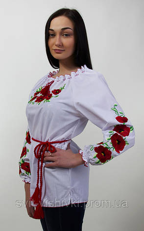 Вишита жіноча блуза з червоними маками, фото 2