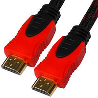 Шнур HDMI (штекер - штекер) Vers.-1.4, "позолоченный", фильтр + сетка, 1,5м, красно-чёрный