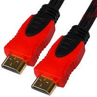 Шнур HDMI (штекер - штекер) Vers.-1.4, "позолочений", фільтр + сітка, 1,5 м, черно_красный