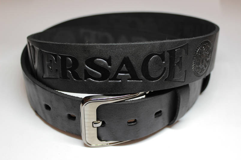 Чоловічий джинсовий шкіряний ремінь Versace, фото 1